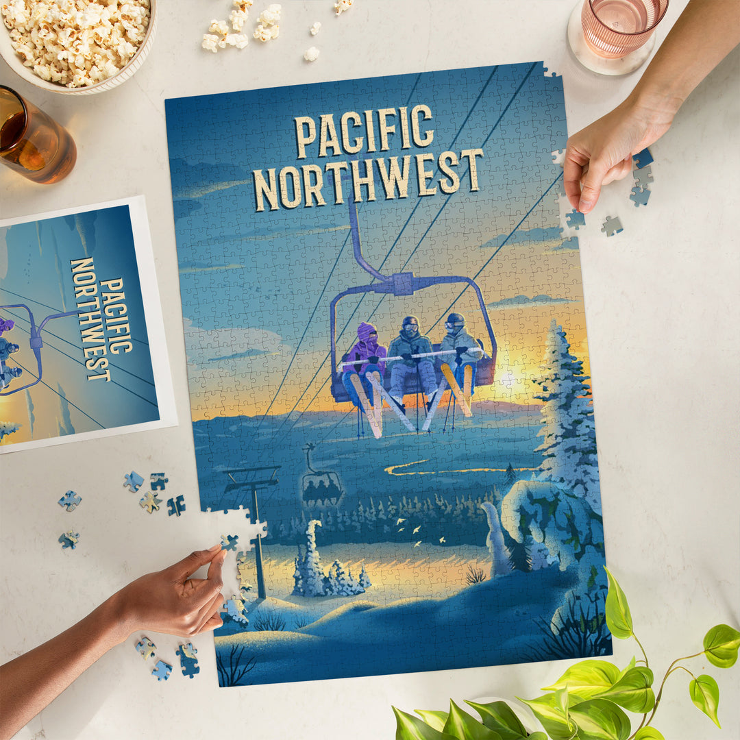Pacific Northwest, Lithograph, Chairlift, 1000 Piece Jigsaw Puzzle