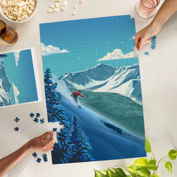 Lithograph, Downhill Skier, 1000 Piece Jigsaw Puzzle