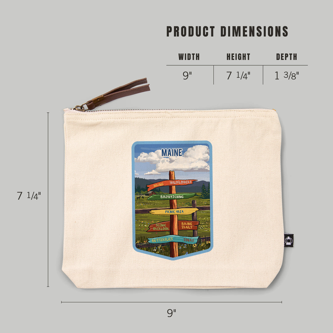 Maine, Signpost, Meadow,, Organic Cotton Zipper Pouch, Go Bag