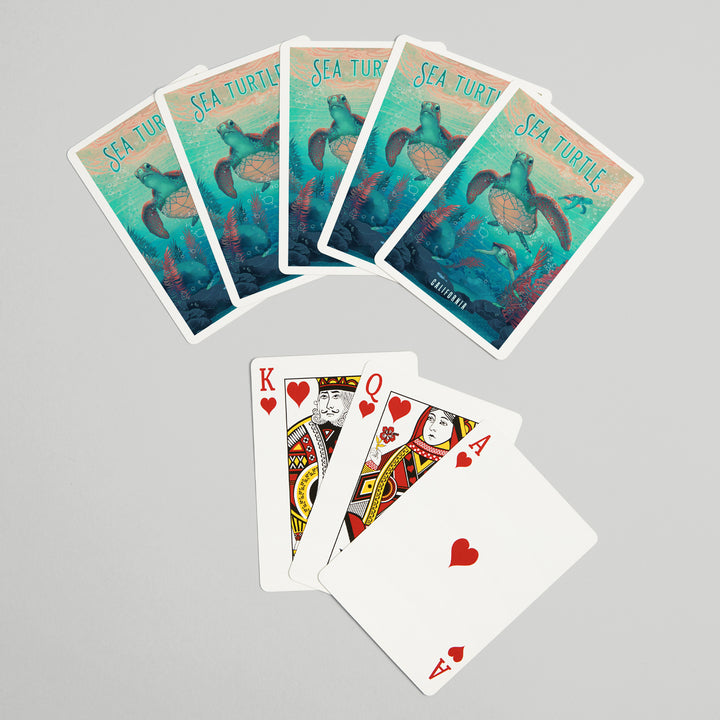 Playing Cards, California, Fluid Linework, Sea Turtle, 52 Card Deck with Jokers in Box, Unique Art