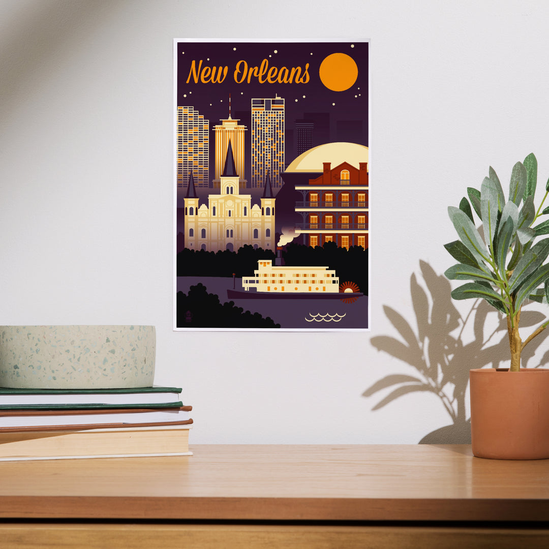 New Orleans, Louisiana, Retro Skyline Chromatic Series, Art & Giclee Prints