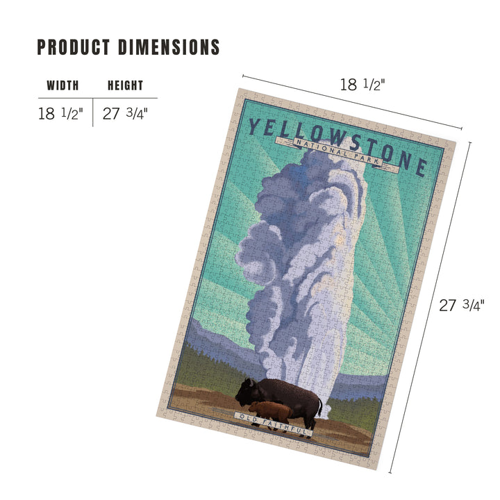 Yellowstone National Park, Wyoming, Old Faithful and Bison, Lithograph National Park Series, Jigsaw Puzzle