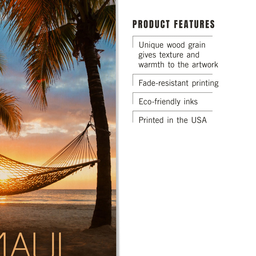 Maui, Hawaii, Hammock and Sunset, Wood Sign and Postcards