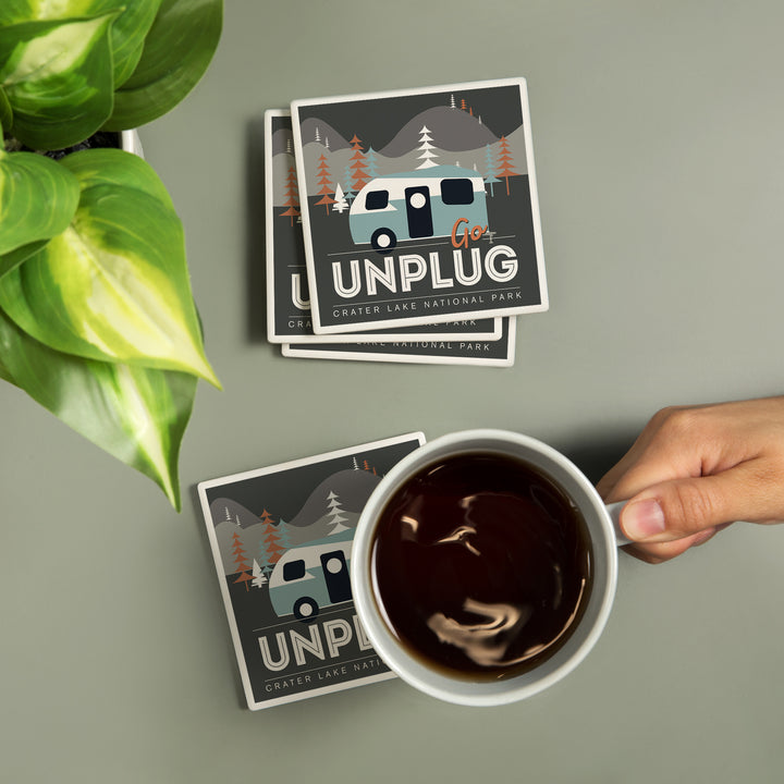 Crater Lake National Park, Go Unplug, Retro Camper, Coasters