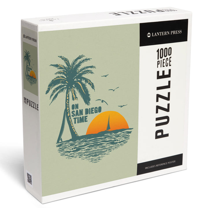 On San Diego Time, Sunset with Palm Tree, 1000 Piece Jigsaw Puzzle