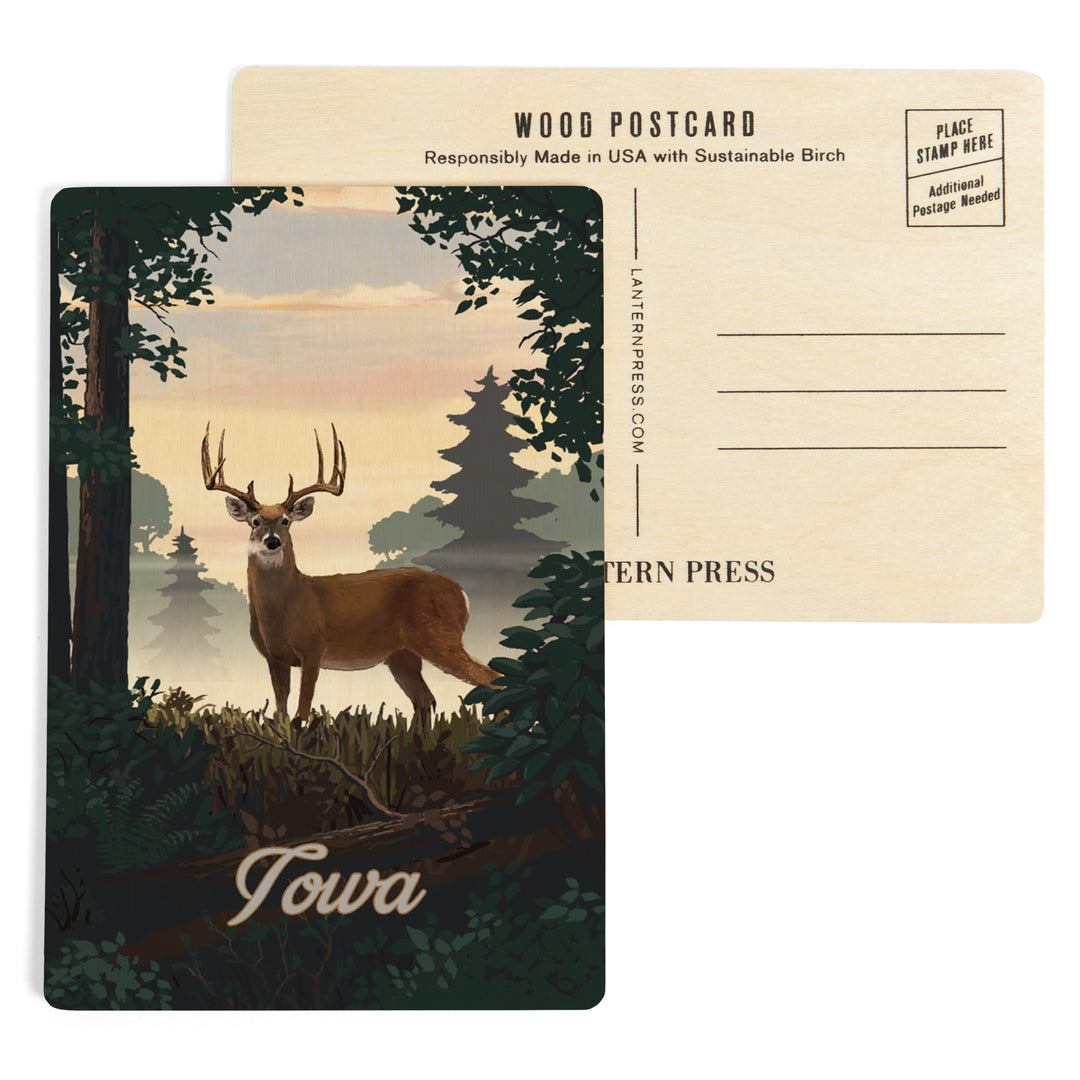 Iowa, Painterly, Deer and Sunrise, Wood Sign and Postcards