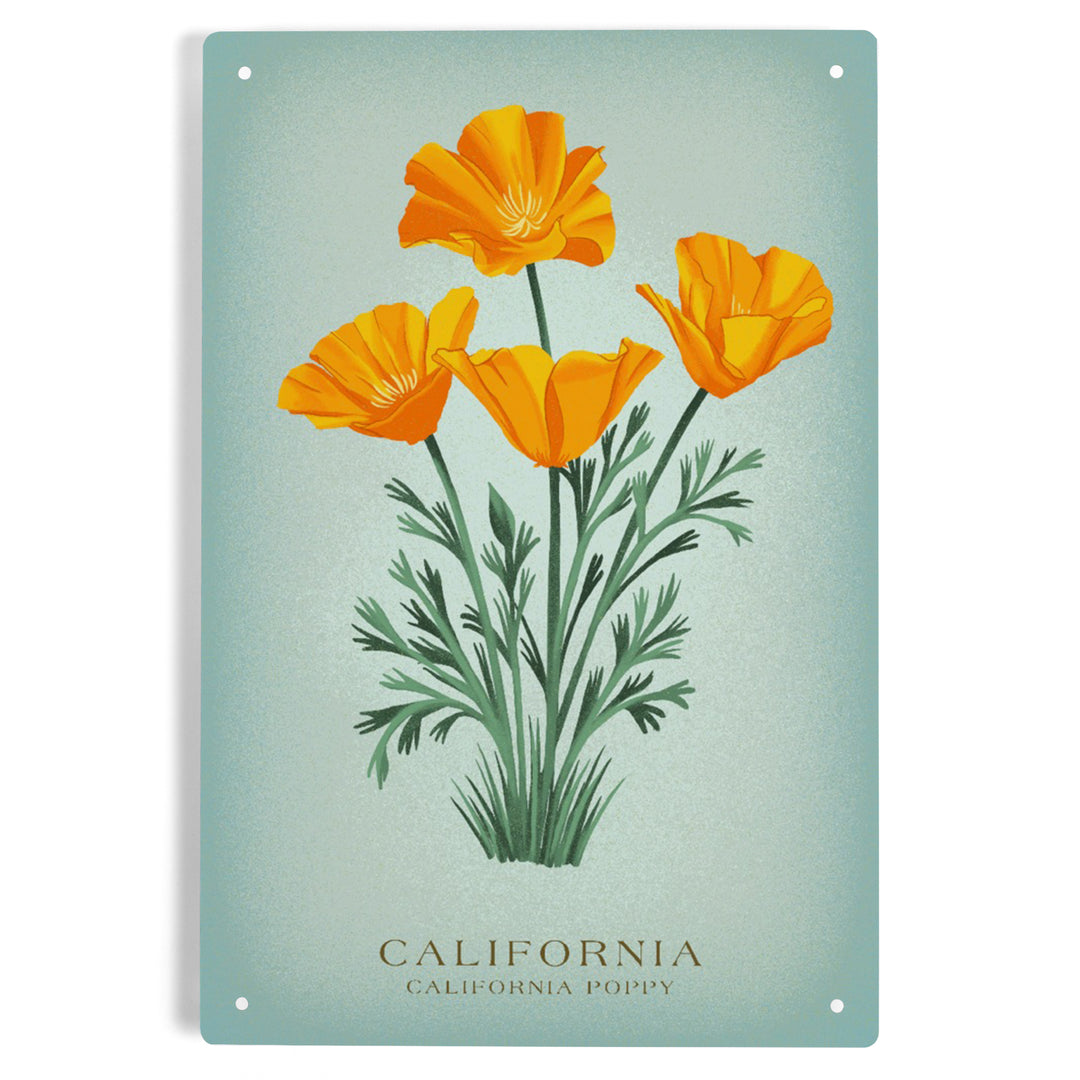 California, Vintage Flora, State Series, California Poppy, Metal Signs
