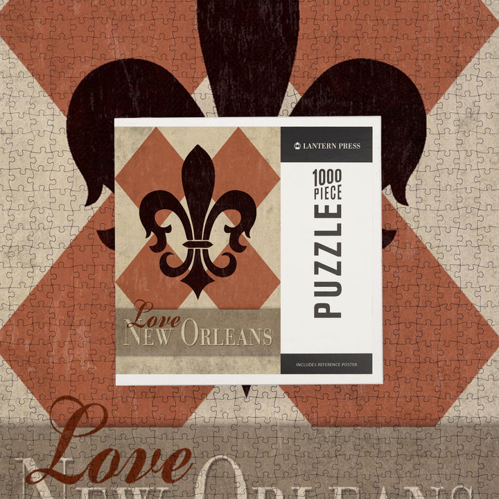 New Orleans, LA, Love Louisiana, Argyle with Fleur De Lis, 1000 Piece Jigsaw Puzzle