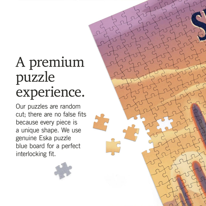 Sedona, Arizona, Lithograph, Cactus and Sunset, Jigsaw Puzzle