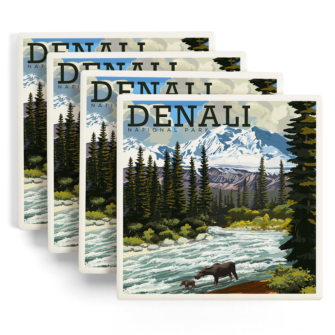 Denali National Park, Alaska, Moose and River Rapids, Coasters