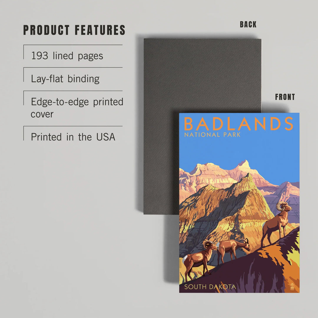Lined 6x9 Journal, Badlands National Park, South Dakota, Bighorn Sheep, Lay Flat, 193 Pages, FSC paper