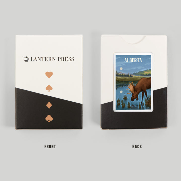 Playing Cards, Alberta, Lithograph, Reflection Pond and Bull Moose, 52 Card Deck with Jokers in Box, Unique Art