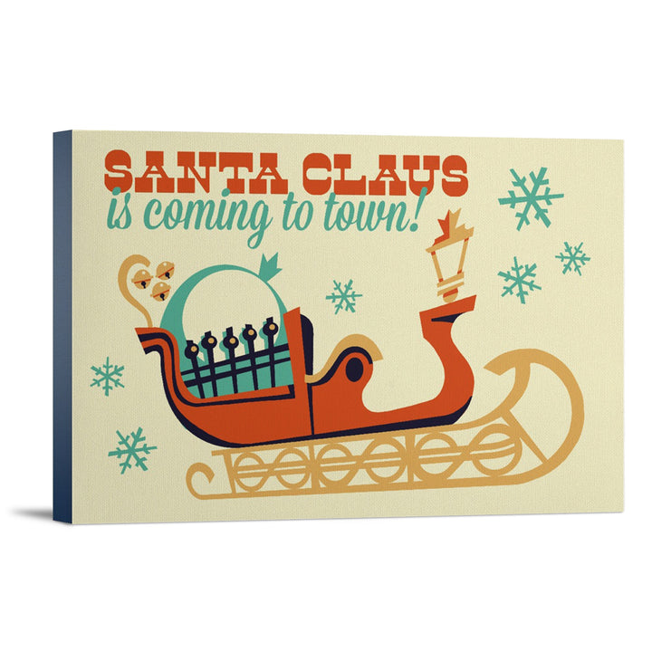 Santa Sleigh, Retro Christmas, Lantern Press Artwork, Stretched Canvas