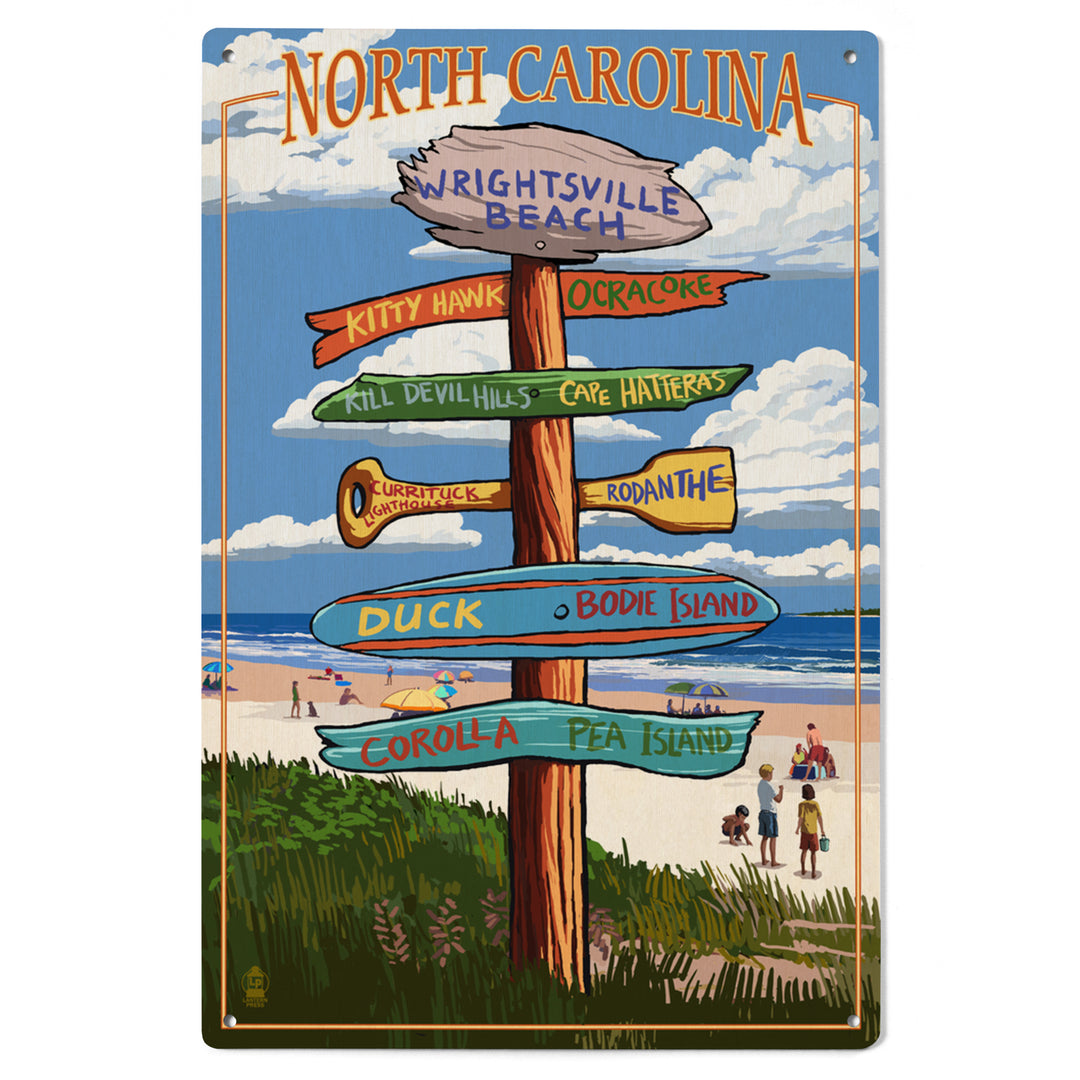 Wrightsville Beach, North Carolina, Destinations Sign, Lantern Press Artwork, Wood Signs and Postcards