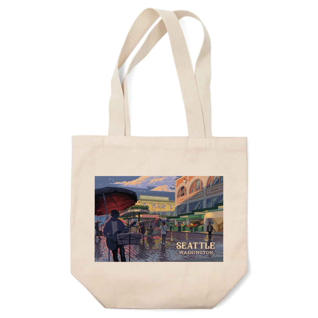 Seattle, Washington, Painterly, Public Market, Tote Bag