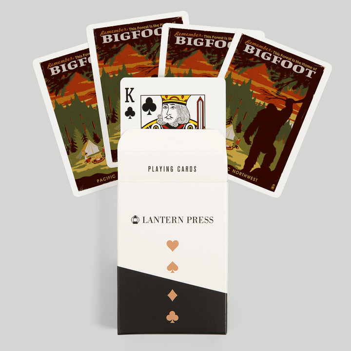 Playing Cards, Pacific Northwest, Home of Bigfoot, WPA Style, 52 Card Deck with Jokers in Box, Unique Art