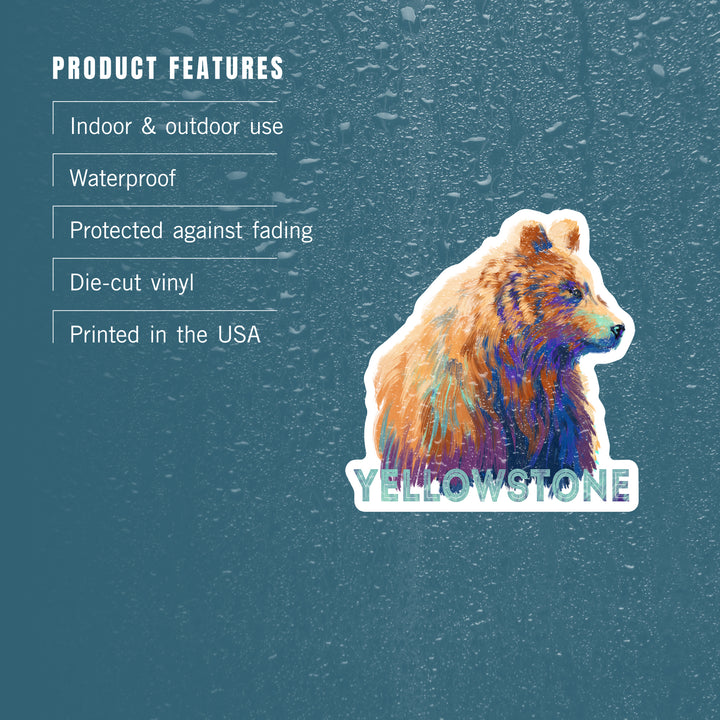 Yellowstone National Park, Wyoming, Grizzly Bear, Vivid, Contour, Lantern Press Artwork, Vinyl Sticker