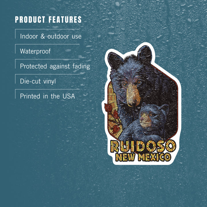 Ruidoso, New Mexico, Black Bears, Paper Mosaic, Contour, Lantern Press Artwork, Vinyl Sticker