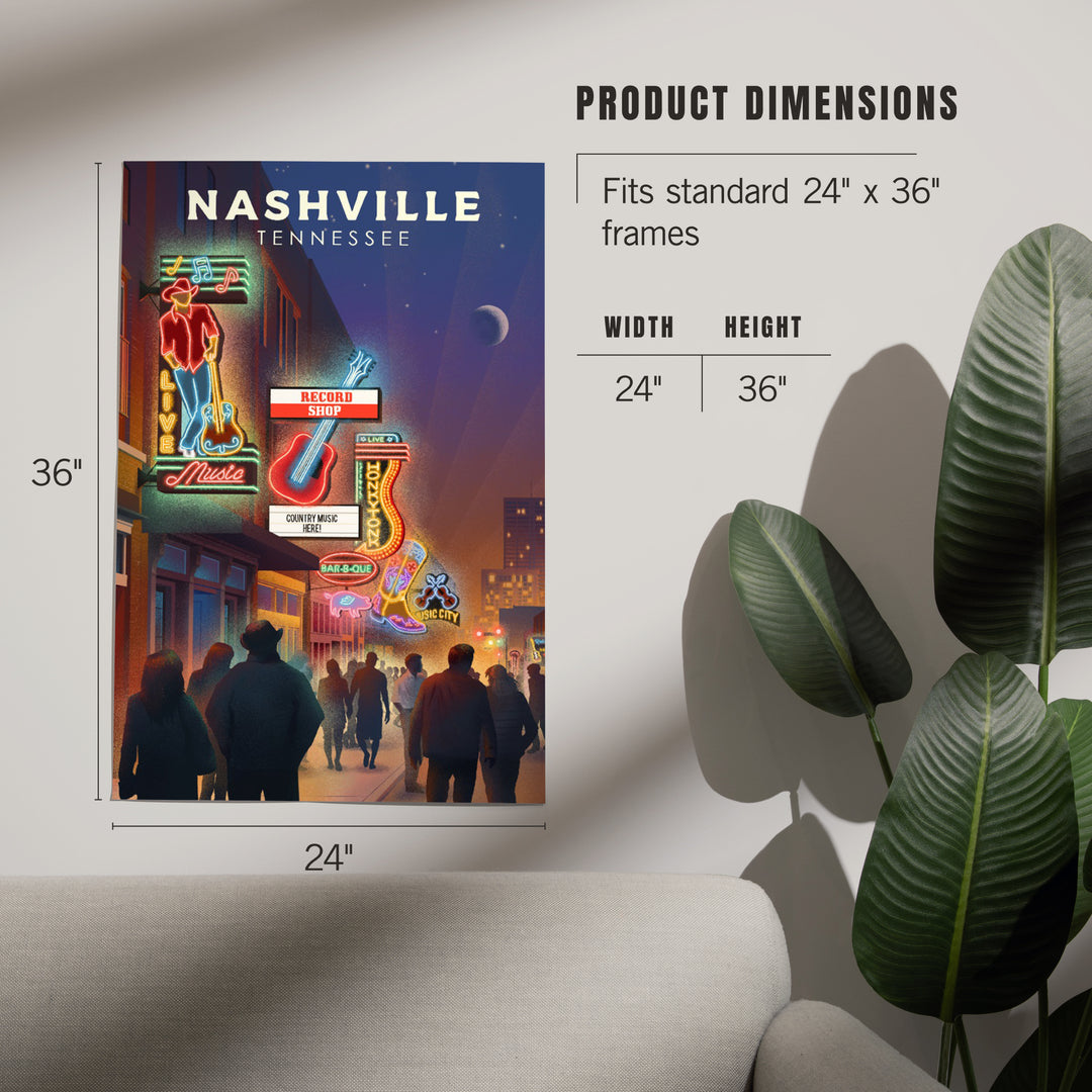 Nashville, Tennessee, Broadway Street Lithograph, Art & Giclee Prints