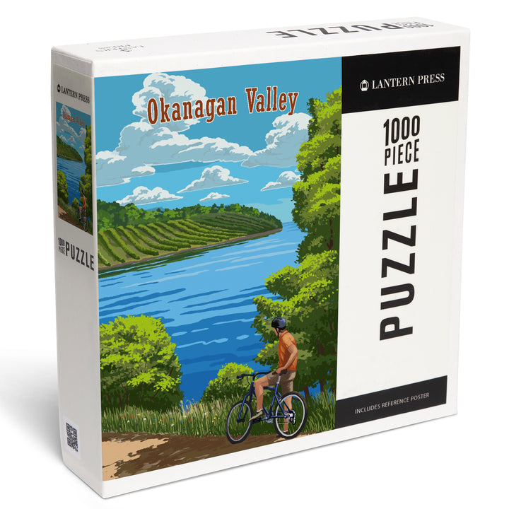 Okanagan Valley, Canada, Biker, Lake and Vineyard, Painterly, 1000 Piece Jigsaw Puzzle