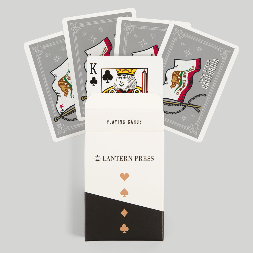 Playing Cards, Long Beach, California, Waving State Flag, State Series, 52 Card Deck with Jokers in Box, Unique Art