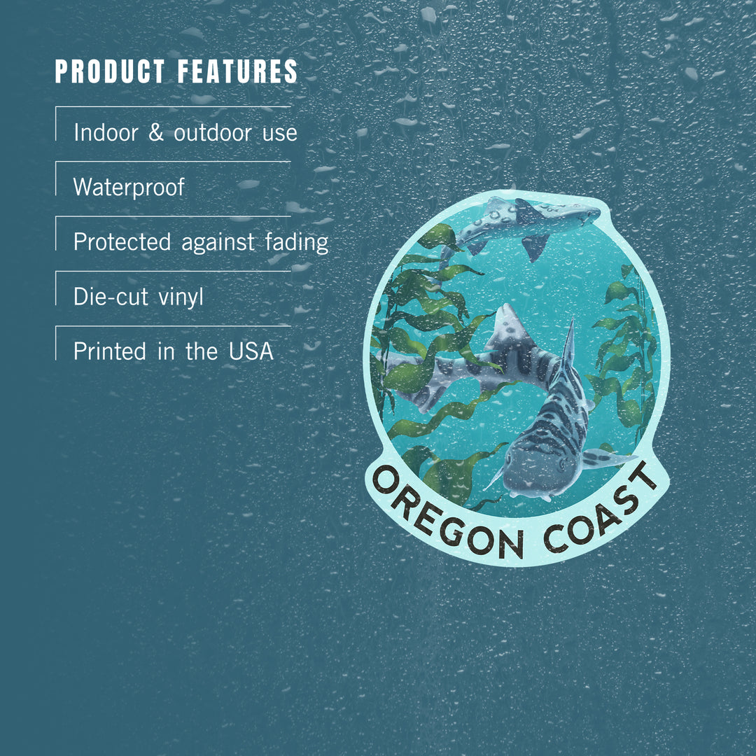 Oregon Coast, Leopard Shark, Contour, Lantern Press Artwork, Vinyl Sticker