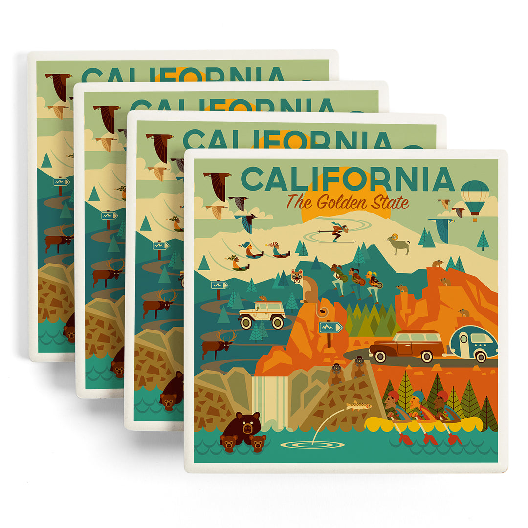 California, The Golden State, Geometric, Coaster Set