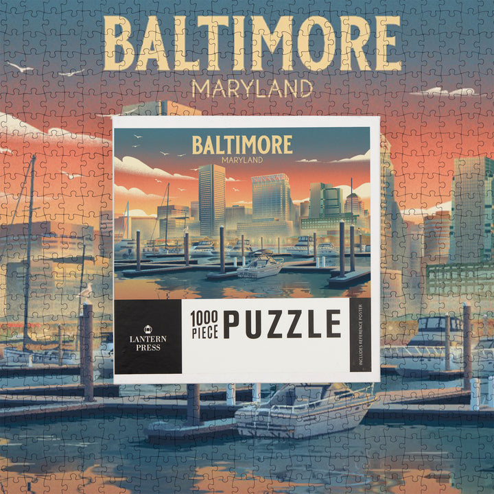 Baltimore, Maryland, Lithograph, City Series, 1000 Piece Jigsaw Puzzle