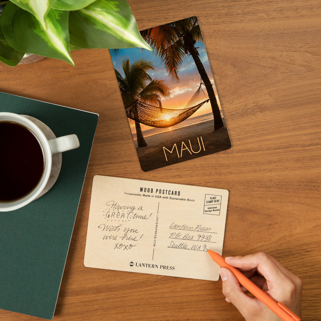 Maui, Hawaii, Hammock and Sunset, Wood Sign and Postcards