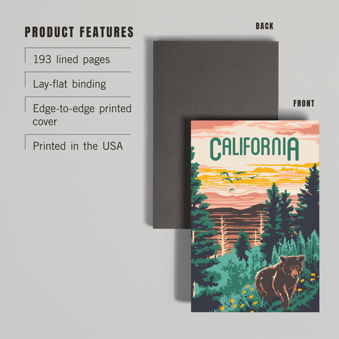 Lined 6x9 Journal, California, Explorer Series, Bear, Lay Flat, 193 Pages, FSC paper