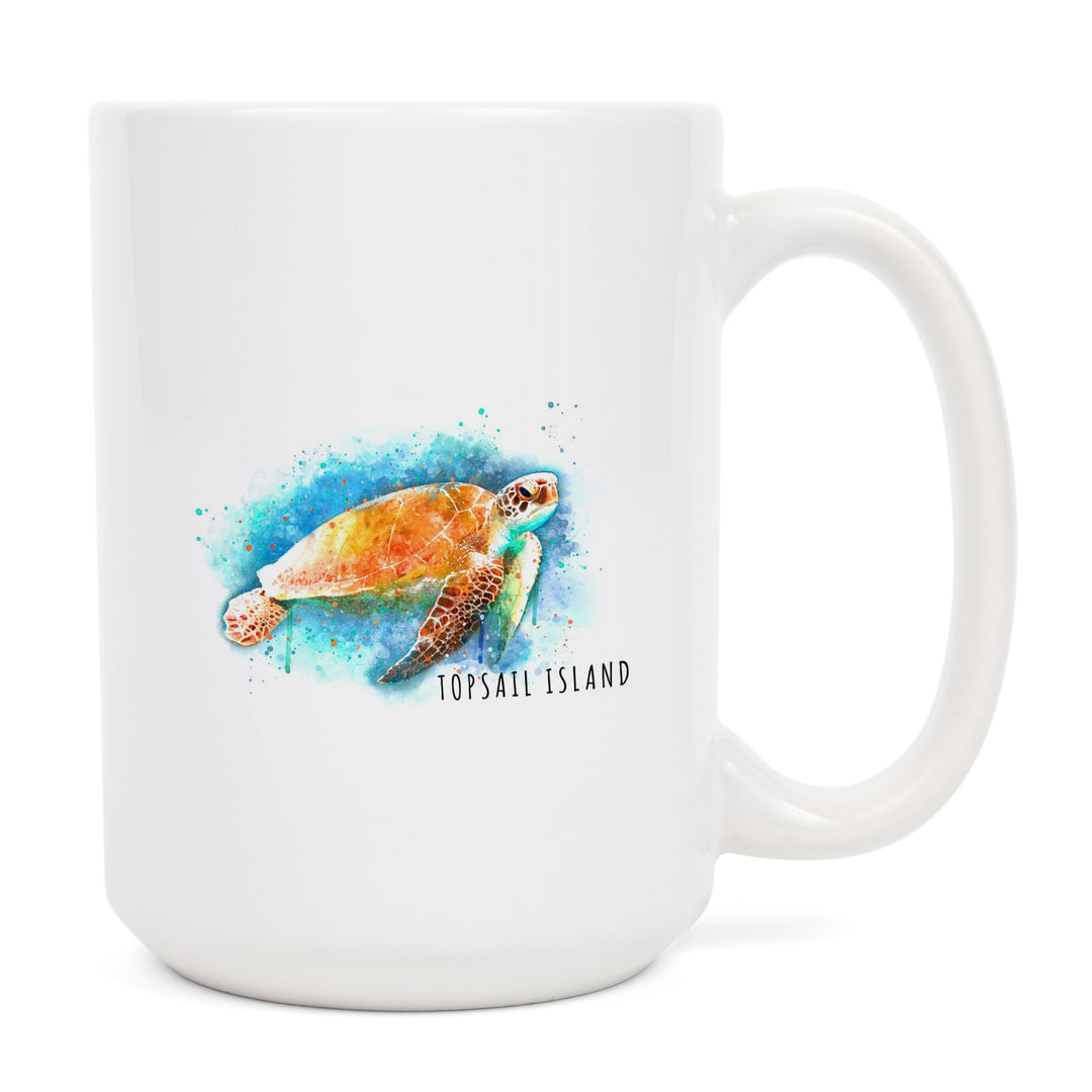 Topsail Island, North Carolina, Sea Turtle, Watercolor, Lantern Press Artwork, Ceramic Mug