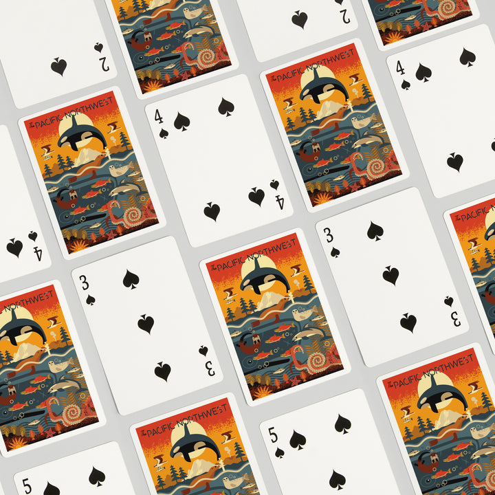 Playing Cards, Pacific Northwest, Marine Animals, Geometric, 52 Card Deck with Jokers in Box, Unique Art