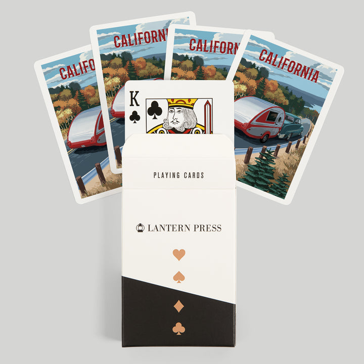 Playing Cards, California, Painterly, Retro Camper on Road, 52 Card Deck with Jokers in Box, Unique Art