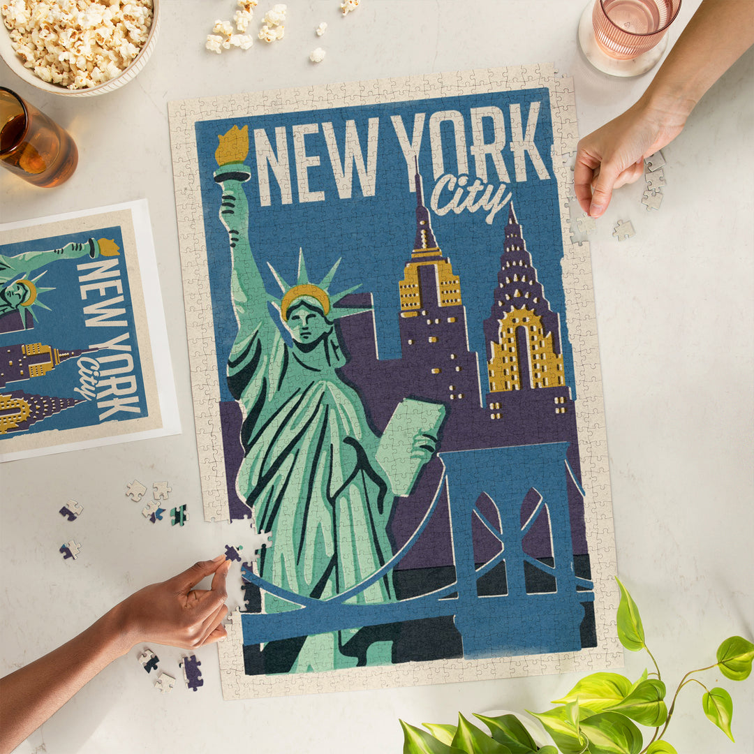 New York City, Woodblock City Series, Skyline, 1000 Piece Jigsaw Puzzle