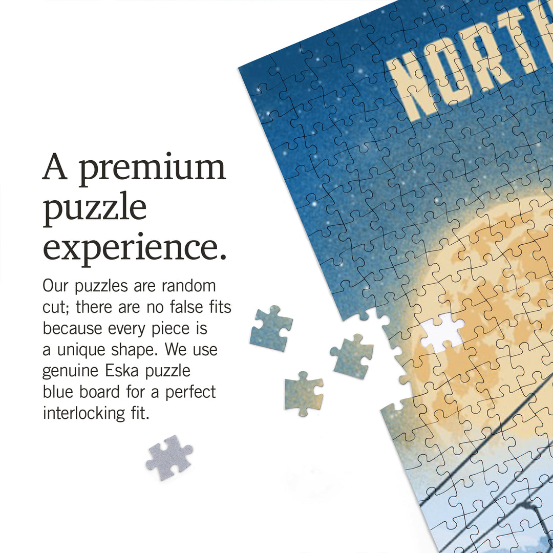 North Carolina, Lithograph, Night Ski, 1000 Piece Jigsaw Puzzle