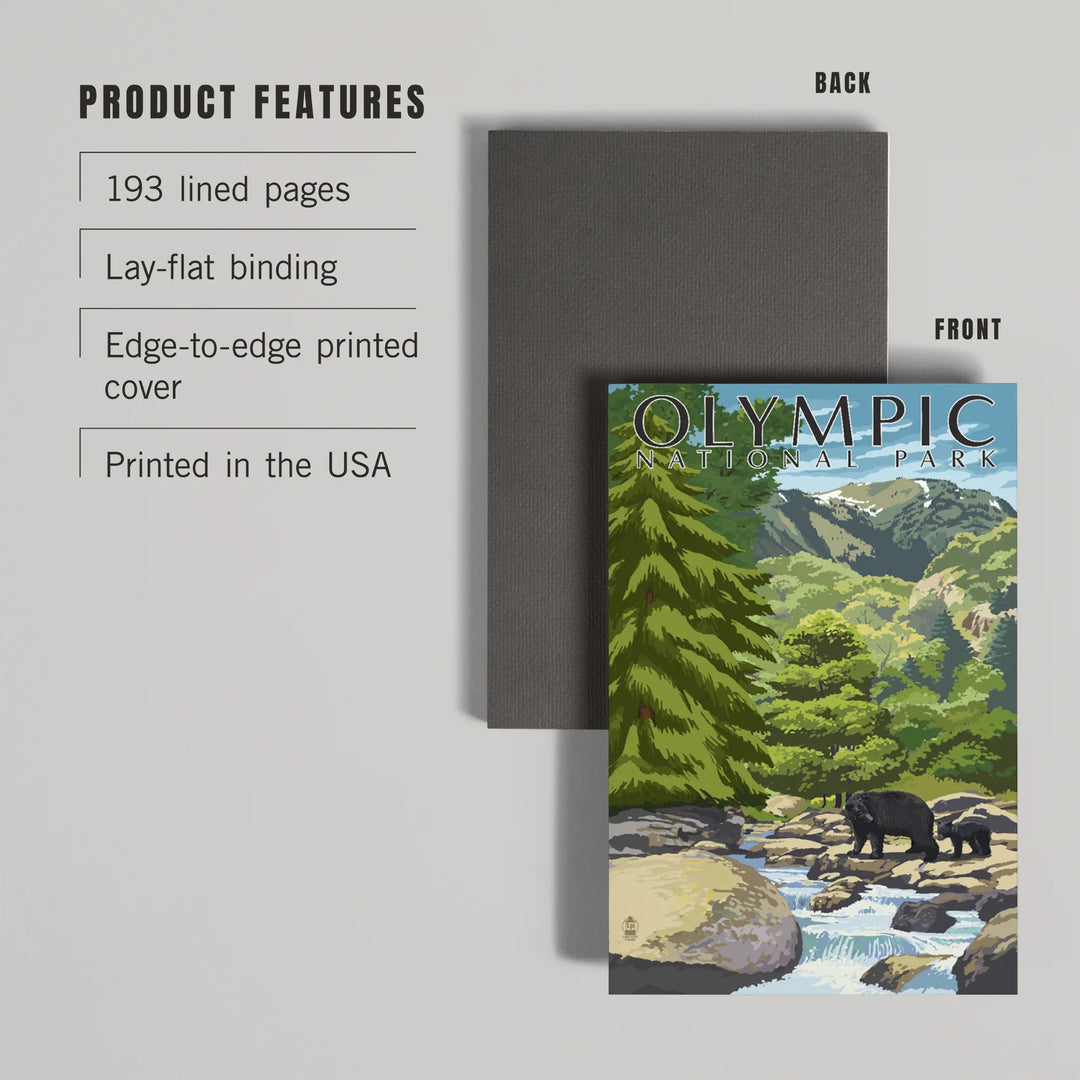 Lined 6x9 Journal, Olympic National Park, Washington, Bear Family and Creek, Lay Flat, 193 Pages, FSC paper