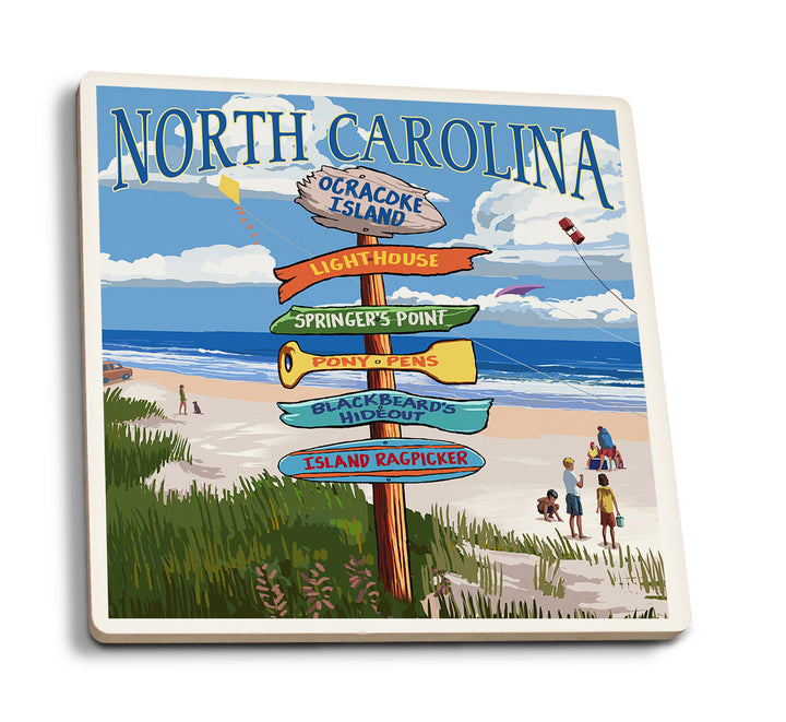 Ocracoke, North Carolina, Island Ragpicker, Sign Destinations, Coaster Set