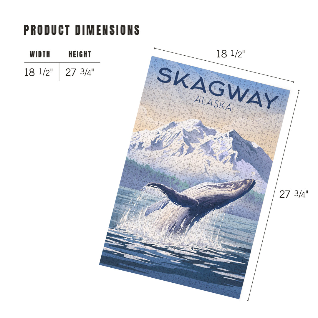 Skagway, Alaska, Lithograph, Breaching Humpback Whale, 1000 Piece Jigsaw Puzzle