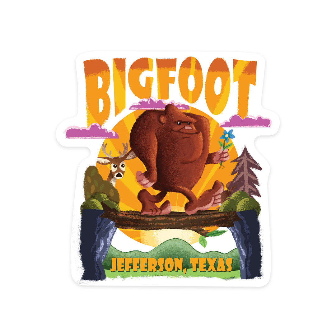 Jefferson, Texas, Mid-Century Inspired Bigfoot, Contour, Vinyl Sticker