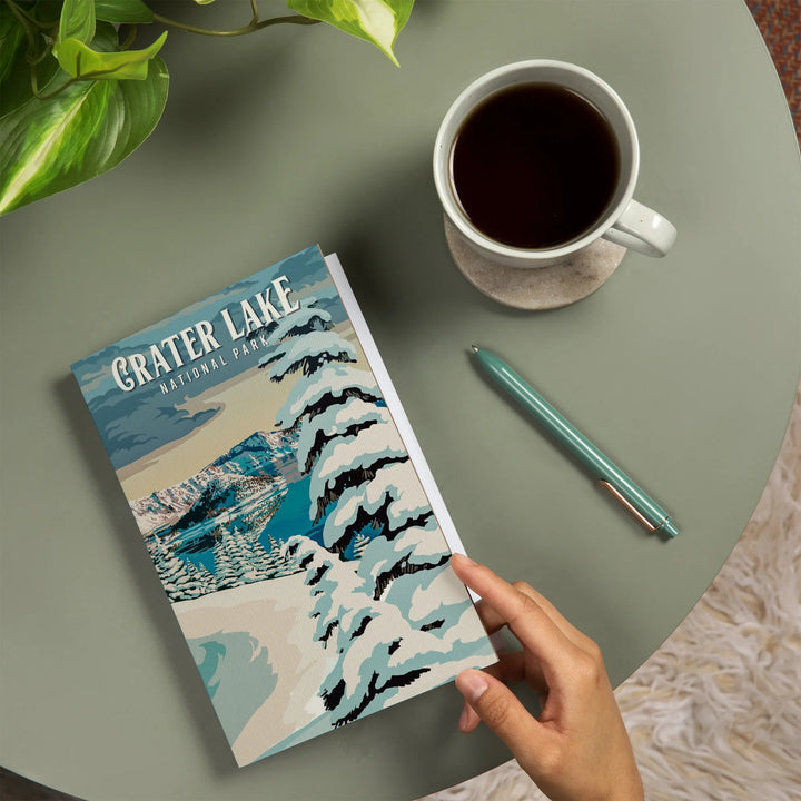 Lined 6x9 Journal, Crater Lake National Park, Oregon, Winter, Painterly National Park Series, Lay Flat, 193 Pages, FSC paper