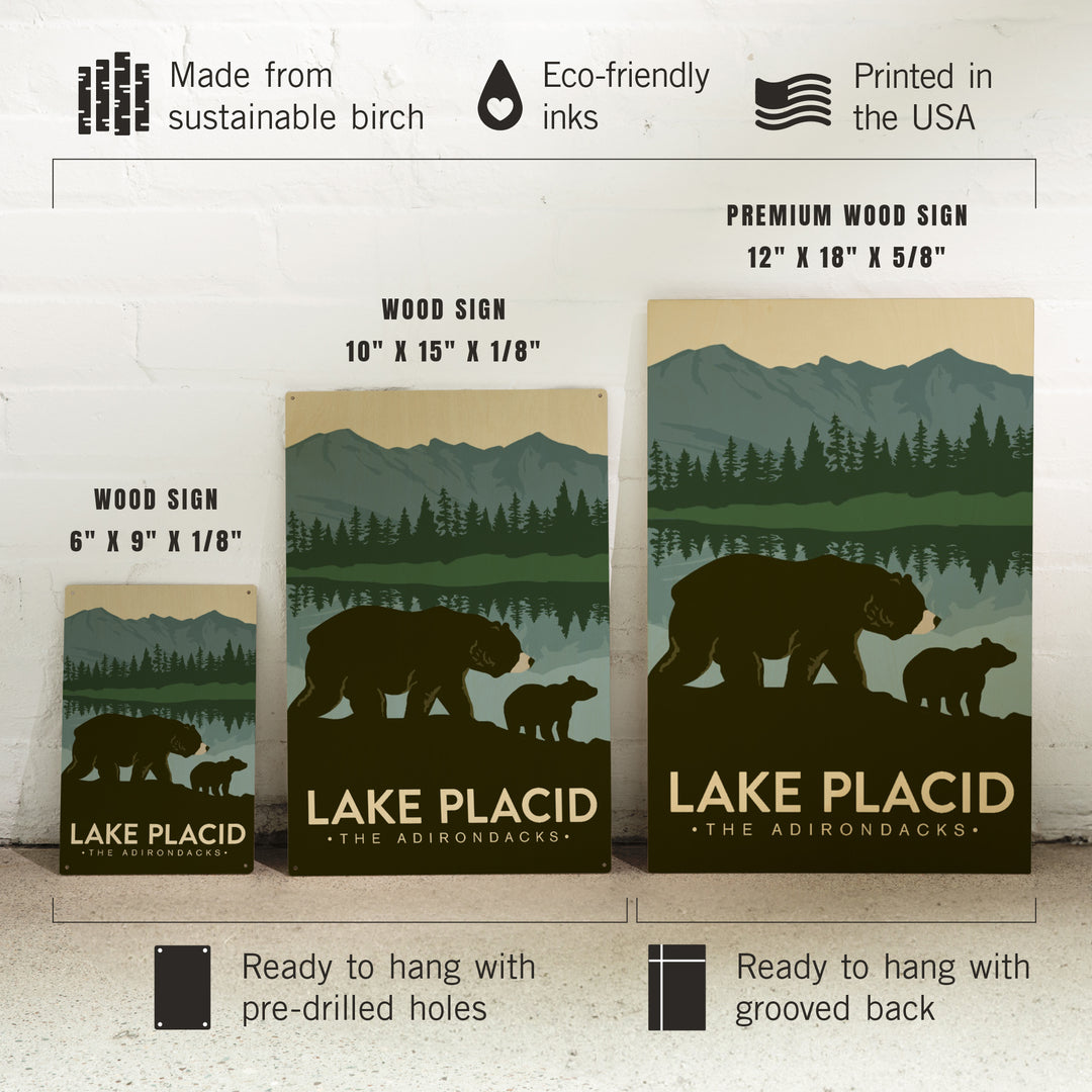 Lake Placid, New York, The Adirondacks, Grizzly Bears, Vector, Lantern Press Artwork, Wood Signs and Postcards