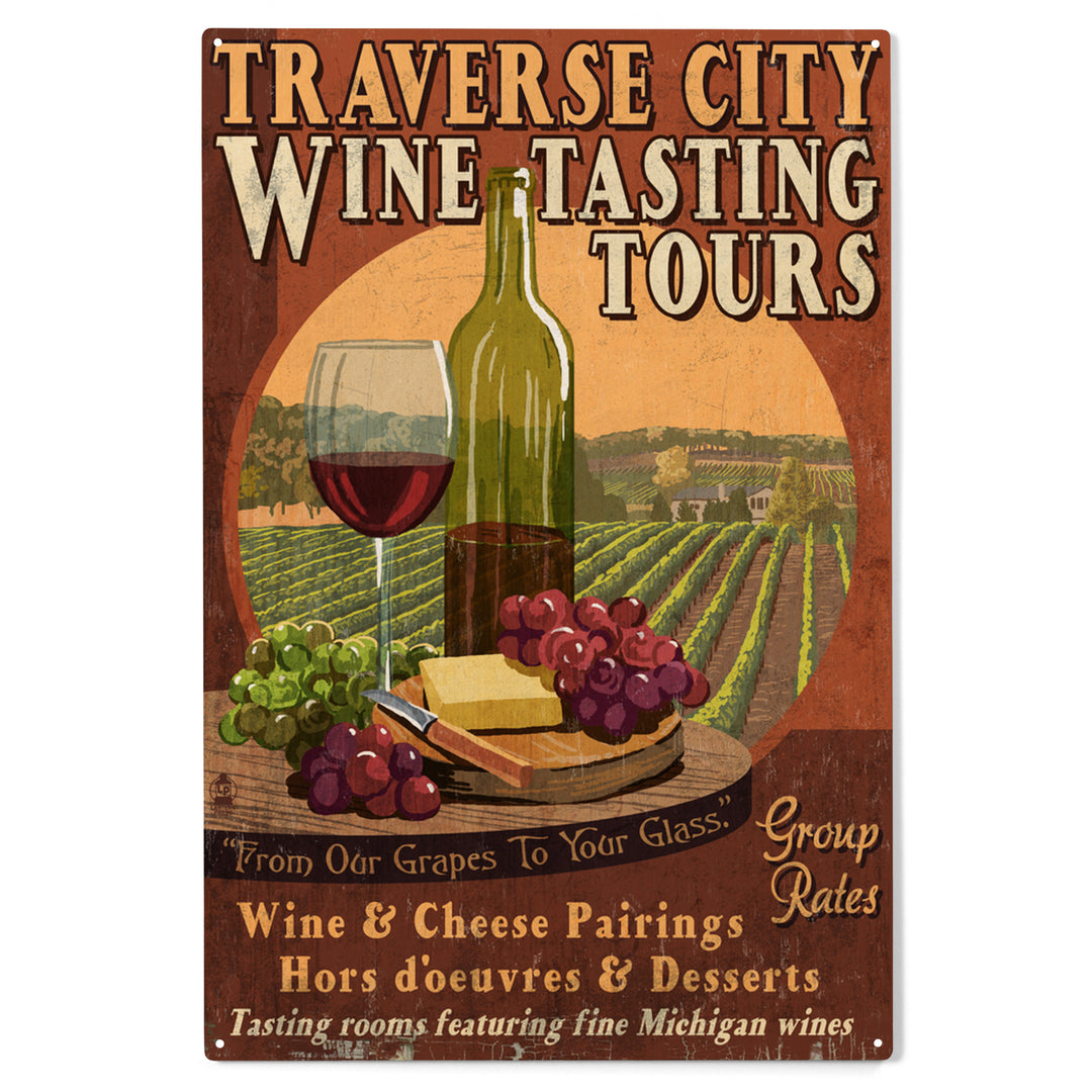 Traverse City, Michigan, Wine Tasting Vintage Sign, Wood Sign and Postcards