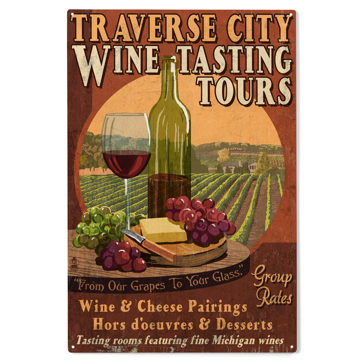 Traverse City, Michigan, Wine Tasting Vintage Sign, Wood Sign and Postcards