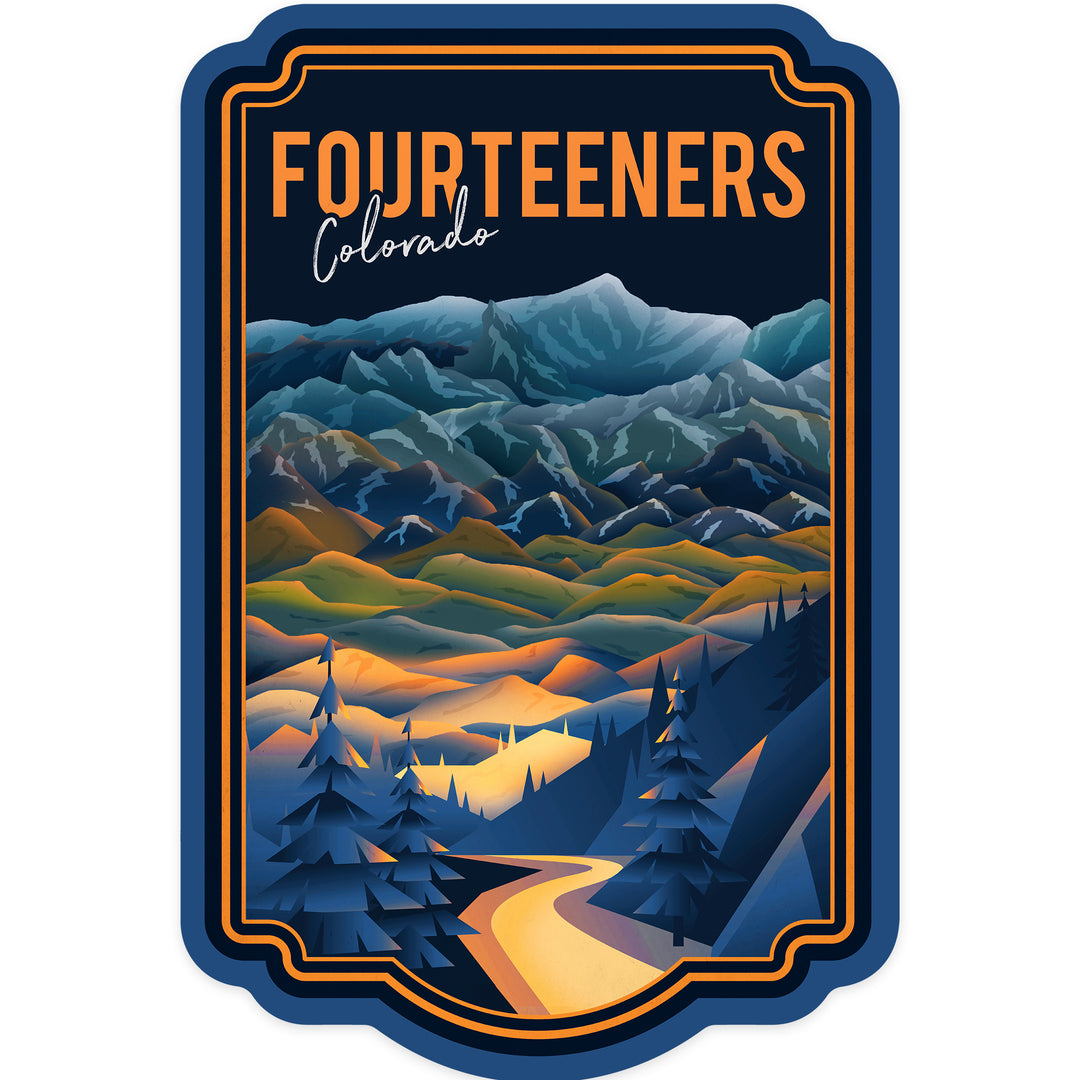Colorado, Fourteeners, Mountain Range, Contour, Lantern Press Artwork, Vinyl Sticker