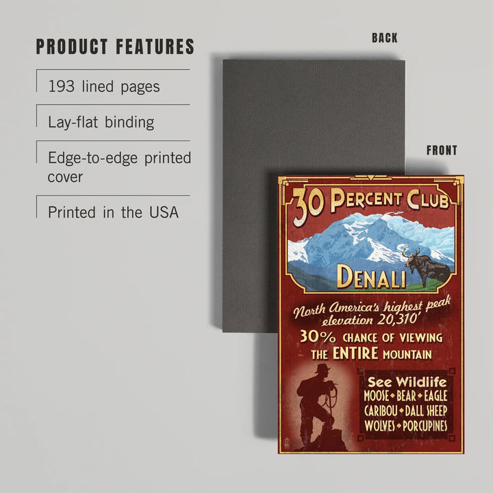 Lined 6x9 Journal, Denali National Park, Alaska, 30% Club Vintage Sign, Lay Flat, 193 Pages, FSC paper