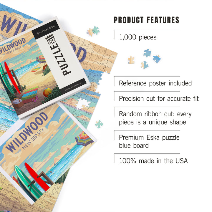 Wildwood, New Jersey, Painterly, Beach Activities, 1000 Piece Jigsaw Puzzle