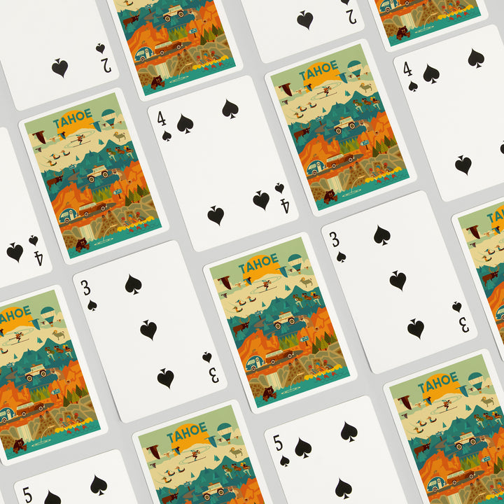 Playing Cards, Lake Tahoe, California, Geometric, Tahoe, 52 Card Deck with Jokers in Box, Unique Art