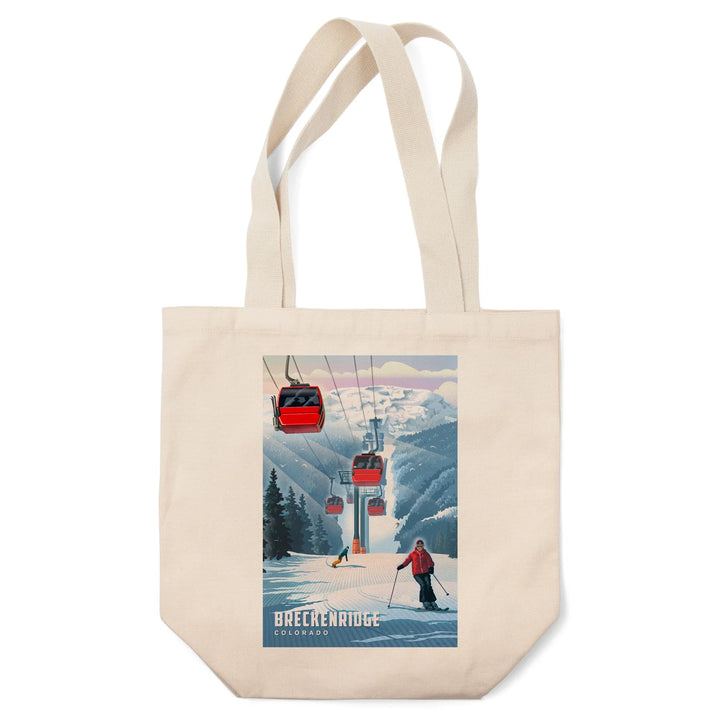 Breckenridge, Colorado, Lithograph, Gondolas, Tote Bag