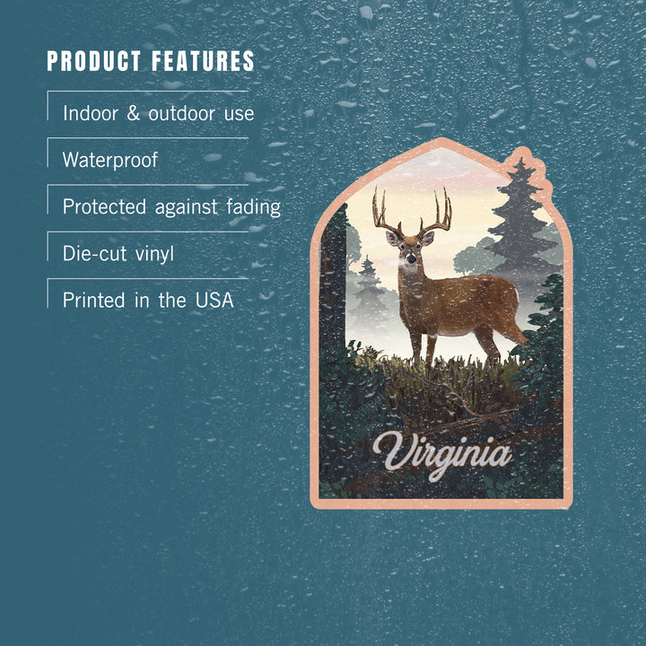 Virginia, Painterly, Deer and Sunrise, Vinyl Sticker
