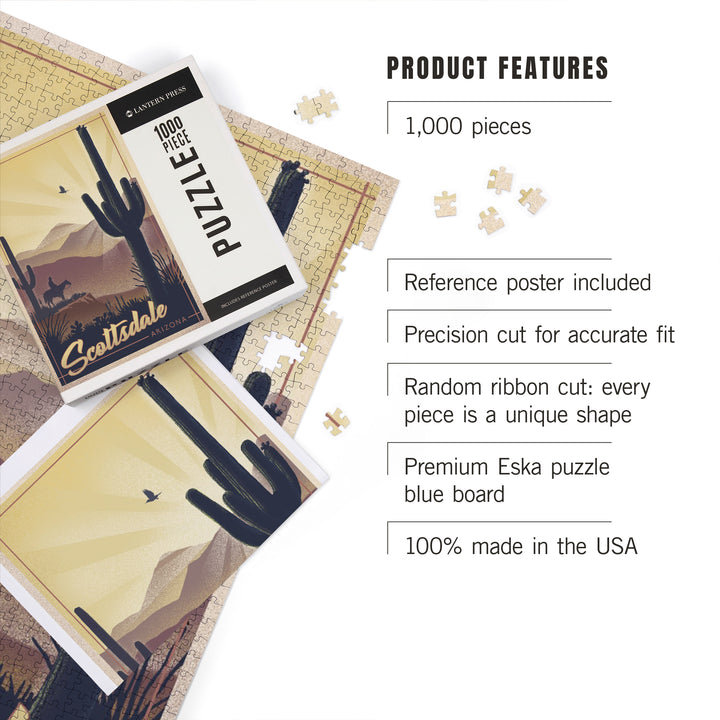 Scottsdale, Arizona, Lithograph, Desert Scene, 1000 Piece Jigsaw Puzzle